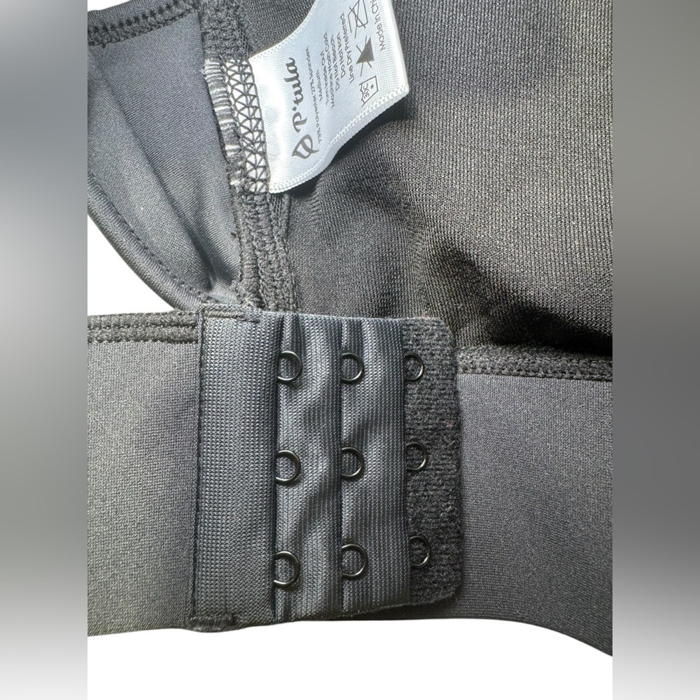 P’tula womens black sports bra, white logo, cross back in Medium with hook & eye - Picture 11 of 13